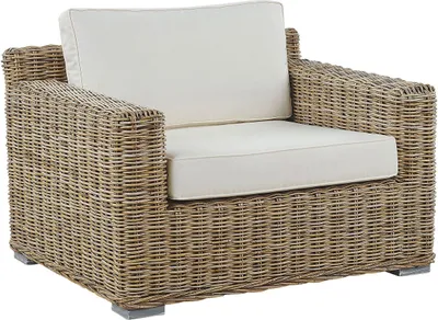 Obrázek produktu pro BELIANI Zahradní křeslo světle hnědé přírodní ratan bílý podsedák moderní design zahrada