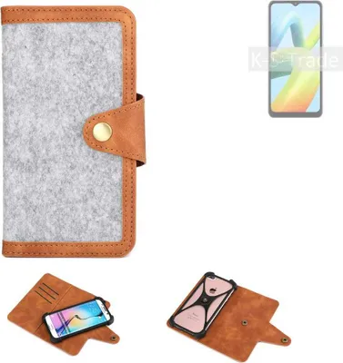 Produktbild von K-S-Trade Handyhülle kompatibel mit Xiaomi Redmi A1+ Schutzhülle Filz-Hülle Kunst-Leder hellgrau braun (1x)
