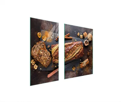 Produktbild von Herdabdeckplatten 2 teilig 75x52 Glaskeramikkochfeld Abdeckung Glas Schneidebrett Brot Braun