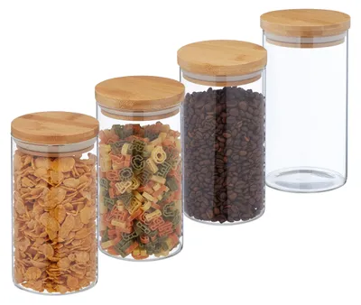 Vorratsdosen-Set 4er, Glas, 1000 ml, luftdicht, Bambusdeckel