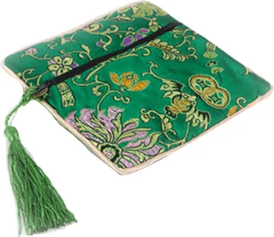 Produktbild von Stickerei Blumen Sachet Quadratische Glückstasche Quaste Reißverschluss Schmuck Aufbewahrungstasche Gelb
