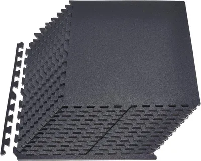 Produktbild von Puzzle-Trainingsmatte, 24-teiliges Fitnessmatten-Set, 610 x 610 x 14 mm, hochdichte EVA-Schaumstoffmatten, ineinandergreifende weiche Gummifliesen, Schutzpolsterung für den Boden zu Hause, im Fitnessstudio, im Büro, schwarz