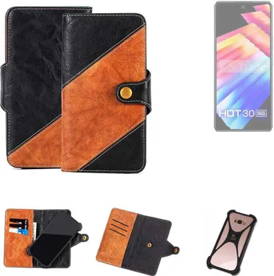 Produktbild von K-S-Trade Handyhülle Schutzhülle Bookstyle Case Wallet-Case kompatibel mit Infinix Hot 30 5g Handy Cover Bumper Klapphülle schwarz hellbraun 1x