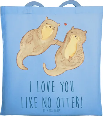 Produktbild von Mr. & Mrs. Panda Einkaufstasche Otter Hände halten - Sky Blue - Geschenk, Jutebeutel, glücklich, Seeotter, Shopping Tasche, Liebe, Paar, Tote Bag, Laptoptasche, Verliebt