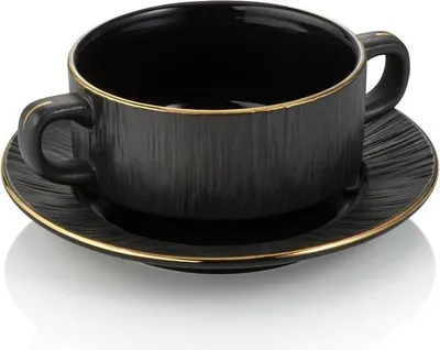Produktbild von Suppentasse mit Untertasse Set MAYA KURO, Ø 10,5 cm, 250 ml, schwarz