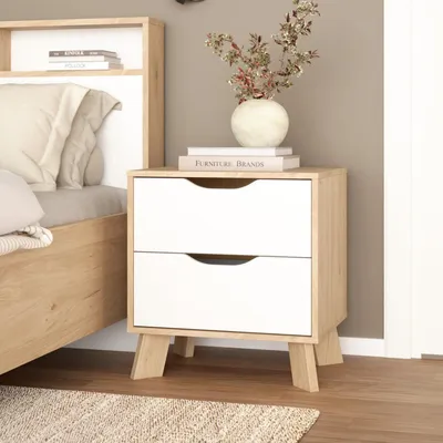 Productafbeelding van Nachtkastje Ikast 2 lades Hickory/Wit - Giga Living