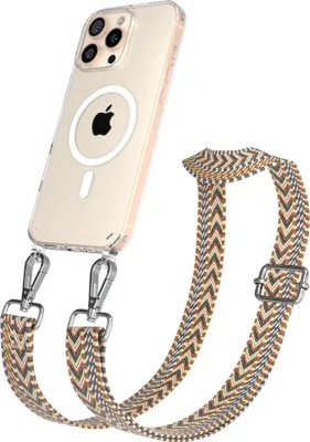 Produktbild von EAZY CASE - Handykette mit MagSafe Hülle für Apple iPhone 16 Pro Max, Handyband ZigZag Style,Karabiner Silber, Umhängeband in Braun