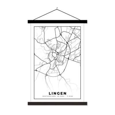 Produktbild von MuchoWow® Textilposter Lingen - Karte - Stadtplan 40x60 cm mit schwarzem Rahmen - Wanddekorationen