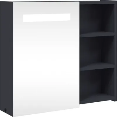 A product image of a gray and white cabinet with shelves.