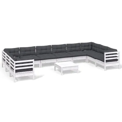 Produktbild von 11-tlg. Garten-Lounge-Set mit Kissen Weiß Kiefernholz