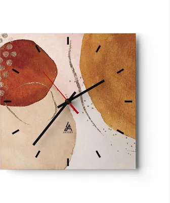 Produktbild von Wanduhr - Quadrat - Glasuhr - Orange Abstraktion Flecken - 40x40cm - Schleichendes Uhrwerk - Lautlos - zum Aufhängen bereit - Dekoration Modern - Wanddekoration aus Glas - C3AC40x40-4696