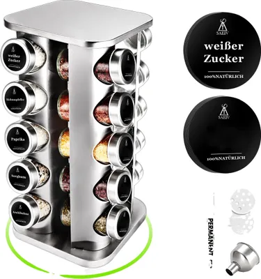 Produktbild von Gewürzglas-Set, 360° drehbarer Gewürzregal, modernes Design, 20 Gewürzgläser, M