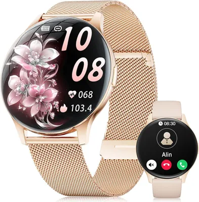 Produktbild von Smartwatch Damen 2026 mit Telefonfunktion, 1,43 Zoll AMOLED, Fitnessuhr mit 120+ Sportmodi, Herzfrequenz, SpO2, Schlaf, IP68 für Android iOS PlusUltra