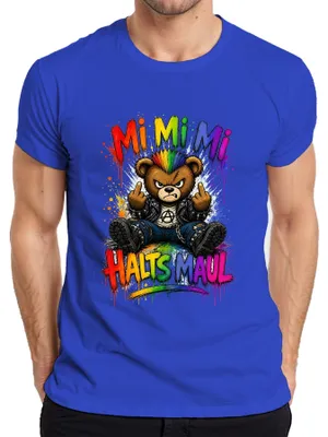 Immagine prodotto di Maglietta da uomo, blu, taglia 3XL, con scritta "Mi Mi Mi Halts Maul Bär Punk Rocker Statement" (un'espressione sarcastica)