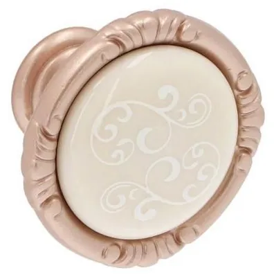 Immagine prodotto di Maniglia per mobili in zamak e porcellana. Diametro 38 mm. Finitura: oro rosa opaco