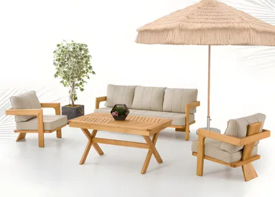 Obrázok produktu pre Gartenmöbel Set aus Holz und Textil in Beige, modern, robust