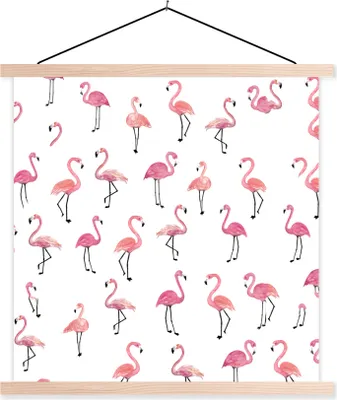 Produktbild von MuchoWow® Textilposter Flamingo - Vogel - Rosa - Muster 120x120 cm mit holzfarbenen Rahmen - Textil-Poster