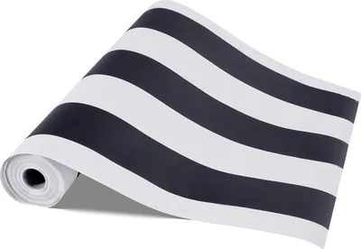 Produktbild von SucceBuy Selbstklebende Tapete, 45 cm x 15 m, Wandfolie, weiße Klebefolie mit schwarzen Streifen, wasserabweisende Vinylrolle zur Dekoration von Schlafzimmer, Küche, Büro und Badezimmer