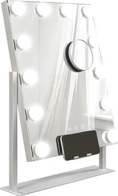 Image de Miroir Hollywood avec éclairage, 12 LED, 37 x 46 cm, 3 couleurs de lumière, grossissement 10x, pivotant à 360°, port de recharge USB, blanc