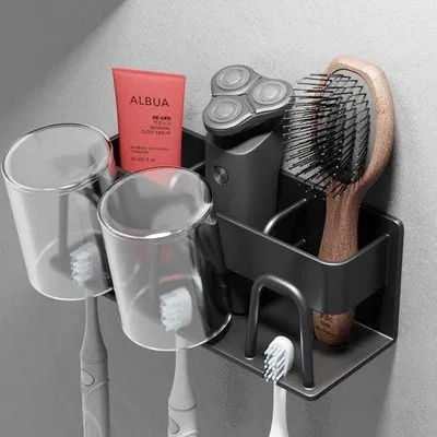 Produktbild von Unyqoos® Wand-Zahnbürstenhalter für 3 Becher – Becherhalter für elektrische Zahnbürsten, ohne Bohren, Badezimmer-Organizer, Schwarz