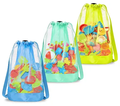 Strandspielzeugtasche 3er-Set, Netz-Rucksack, Sandspielzeugtasche