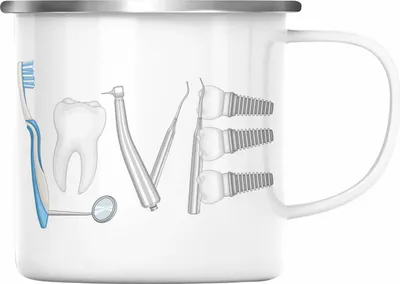 Produktbild von Trendation - Zahnmedizinische Fachangestellte Emaille Tasse Geschenk Lustig Zahnarzt Damen Geschenkidee Zahnarzthelferin LOVE Zahnarzt (Silber)