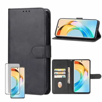 Obrázek produktu pro Pro Honor Magic 6 Lite mobilní telefon pouzdro černé pouzdro umělá kůže pouzdro + 4D zakřivené sklo