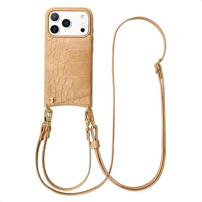 Image de Étui Selencia Nova Croco avec cordon et porte-carte pour Apple iPhone 17 Pro - Toasted Almond