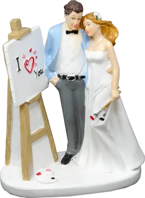 Produktbild von Dekofigur Hochzeitspaar mit Staffelei aus Polyresin - I Love You