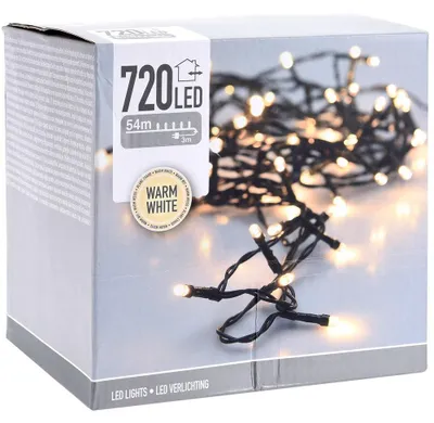 Produktbild von ECD Germany LED Lichterkette für Weihnachten mit 720 LEDs, 54m, Warmweiß, für den Innen- und Außenbereich IP44, Weihnachtsbeleuchtung Weihnachtslichterkette für Weihnachtsbaum, Kette auf Grünem Kabel
