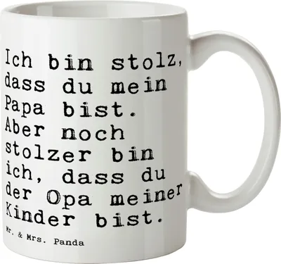 Produktbild von Mr. & Mrs. Panda Teetasse Ich bin stolz, dass... - Weiß - Geschenk, Spruch Sprüche Weisheiten Zitate Lustig Weisheit Worte, Kaffeetasse, Geburt, Großvater, stolz, Papa