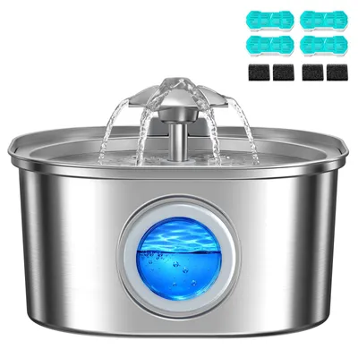 Edelstahl-Katzenbrunnen 3,2 l, leise Pumpe, LED-Anzeige