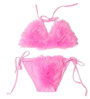 Immagine prodotto di Set bikini da donna in Pelliccia sintetica, modello a triangolo, con due pezzi