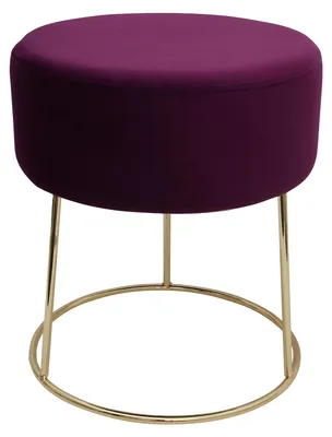 Produktbild von Echtwerk runder Sitzhocker Marilyn, Polsterhocker aus Samtstoff, Schminkhocker mit Metallbeinen in gold, Hocker geeignet für Schlaf- und Wohnzimmer, Fußhocker bis 150 kg belastbar, beere