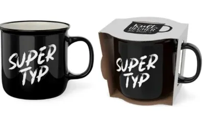 Produktbild von Kaffeebecher Manntastisch „Supertyp“, New Bone China, schwarz, 250 ml