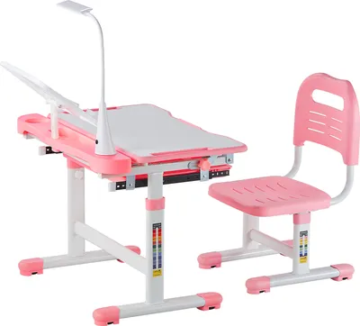 Produktbild von SucceBuy Verstellbares Kinderschreibtisch- und Stuhlset mit Lampe, Rosa