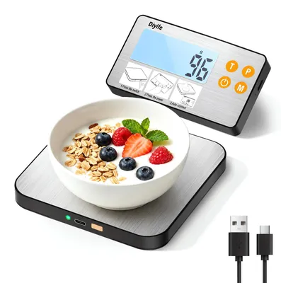 Küchenwaage digital, Edelstahl, 15 kg, 1 g, USB/Batterie, LCD