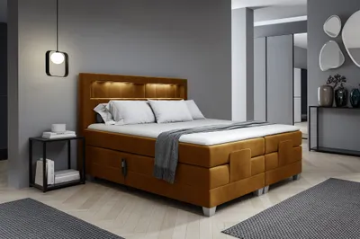 Produktbild von Boxspringbett Elektrisch Bett DAVIDE 180x200cm in Stoff Fresh Senfgelb
