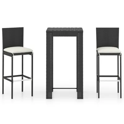 Obrázok produktu pre vidaXL 3-dielny záhradný barový set s vankúšmi Poly ratan Black