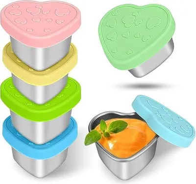 Zdjęcie produktu dla Pojemniki na sos stal nierdzewna 62 ml z silikonową pokrywką 6 szt.