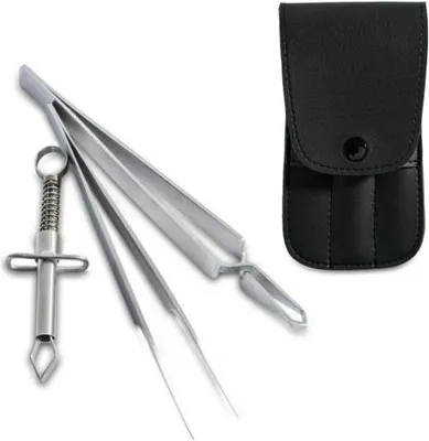 Produktbild von Zeckenzange Zeckenpinzette im 3er Set  rostfreiem Edelstahl Profi-Qualität Etui