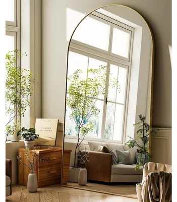 Immagine prodotto di Specchio a figura intera, forma ad arco, 89 x 198 cm, colore oro, con supporto per appoggio o per essere appeso