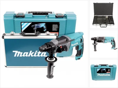 Zdjęcie produktu dla Wiertarka udarowa Makita HR 2470 780 W SDS-Plus 24 mm w walizce + zestaw wierteł SDS-Plus D-42444 17 szt. w aluminiowej walizce