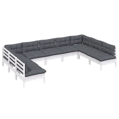 Produktbild von vidaXL 9-tlg. Garten-Lounge-Set mit Kissen Weiß Kiefer Massivholz