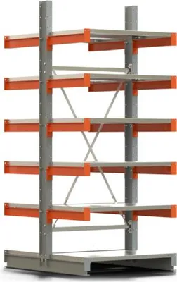 Produktbild von Doppelseitiges Kragarmregal, Grundregal, mit Stahlfachböden, 2.500 x 1.000 x 1.320 mm (HxBxT), Nutztiefe 600 mm, Kragarmlast 730 kg, KARL basic