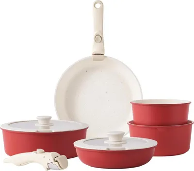 Image de Set de casseroles à induction avec poignées amovibles et revêtement antiadhésif en granit