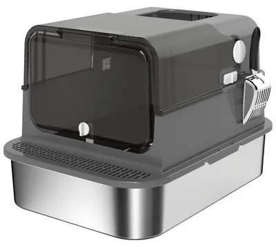 Produktbild von Katzenklo Edelstahl mit Deckel XXL 72L für große Katzen und Mehrere Katzen mit Doppeltüren Schaufel Pedal Anti-Leck