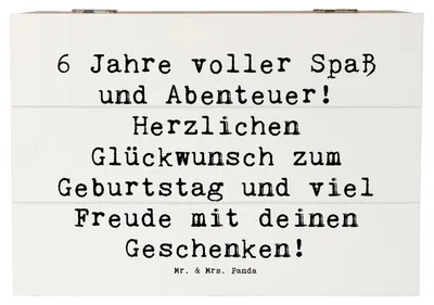 Produktbild von Mr. & Mrs. Panda Box Spruch 6. Geburtstag Freude 22 x 15 cm - Weiß - Geschenk, Kindergeburtstag, Geburtstagsdeko, Glückwunsch, schatztruhe, Kiste, Geburtstagsfeier, Alter