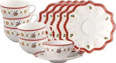Produktbild von Villeroy & Boch Toy's Delight Kaffeetasse mit Untertasse 170 ml Weiß (zackig) 6er Set