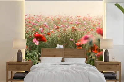 Produktbild von MuchoWow® Fototapete für Wohnzimmer oder Schlafzimmer Wandtapete Vinyl Motivtapete Mohn - Farben - Pastell - 240x240 cm - Schlafzimmer-Tapete